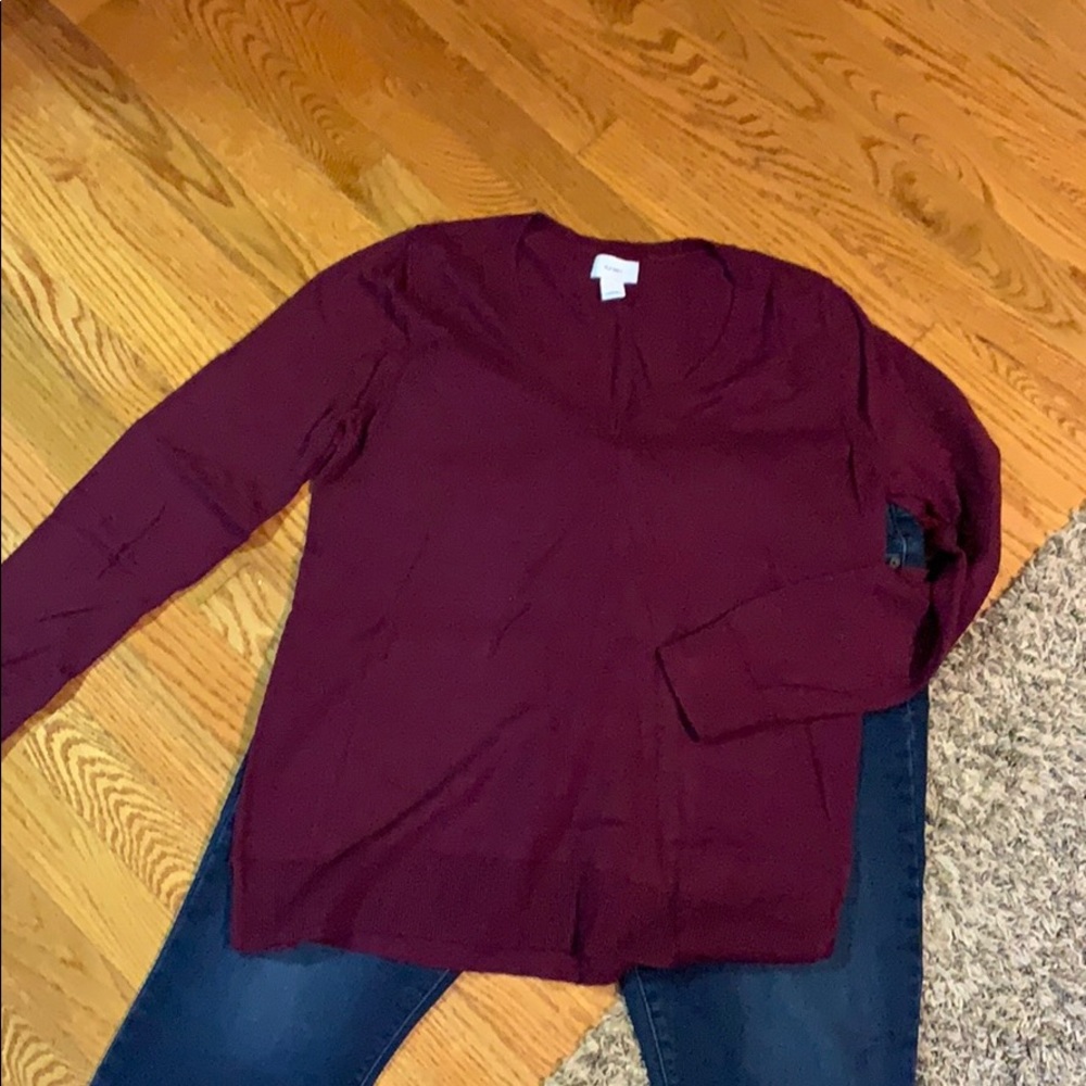Dark maroon V-neck sweater